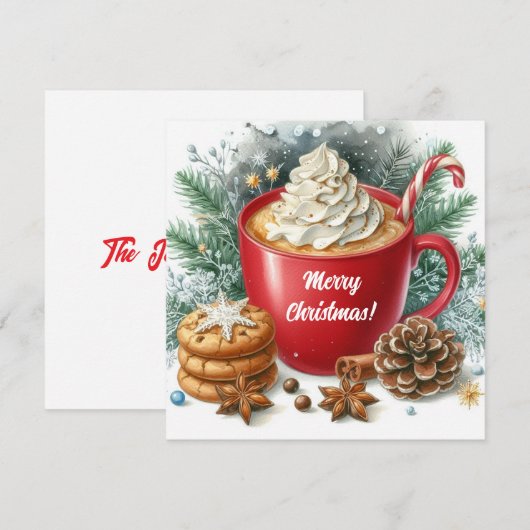 Winter whipped cream hot coffee in a red mug シーズンカード (正面/裏面)