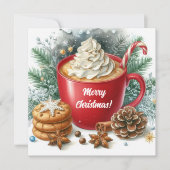 Winter whipped cream hot coffee in a red mug シーズンカード (正面)