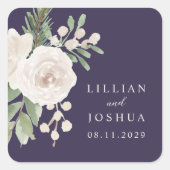 Winter White Botanical Purple Wedding スクエアシール (正面)