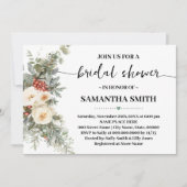 Winter White Floral Bridal Shower 招待状 (正面)