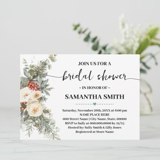 Winter White Floral Bridal Shower 招待状 (スタンド正面)