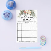 Winter White Floral Bridal Shower Bingo Game Card チラシ (シングル)