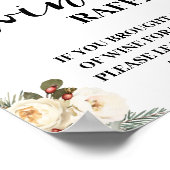 Winter White Floral Leave Wine Bottle Here Card ポスター (角)