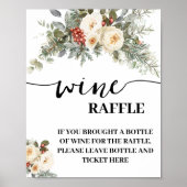 Winter White Floral Leave Wine Bottle Here Card ポスター (正面)