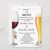Winter White Floral Wine and Brews Couples Shower 招待状 (正面)