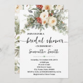 Winter White Flowers Bridal Shower 招待状 (正面/裏面)