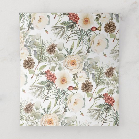 Winter White Flowers Wedding Seating Folded プレイスカード (内部開封)