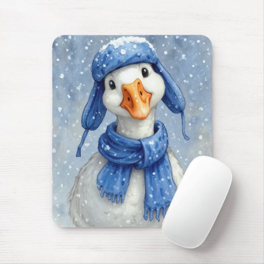 Winter White Goose With Blue Scarf マウスパッド (マウス)