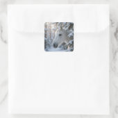 Winter White Horse In Snowy Pine Tree スクエアシール (バッグ)