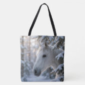 Winter White Horse In Snowy Pine Tree トートバッグ (正面)