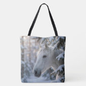 Winter White Horse In Snowy Pine Tree トートバッグ (裏面)