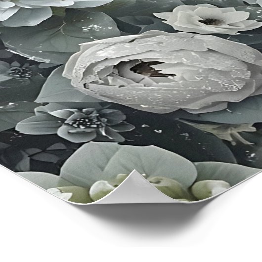 Winter White Hydrangea Floral Art Centerpiece ポスター (角)