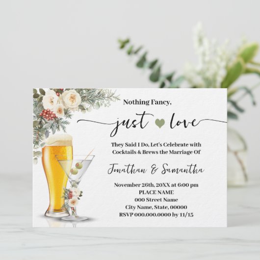 Winter White Nothing Fancy Just Love Wedding 招待状 (スタンド正面)