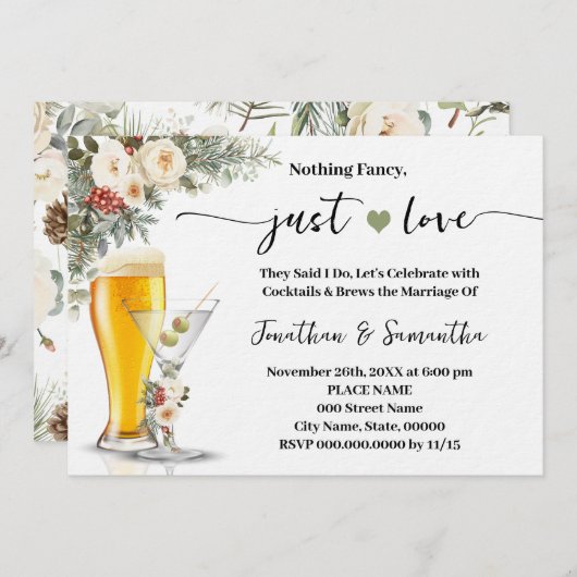 Winter White Nothing Fancy Just Love Wedding 招待状 (正面/裏面)