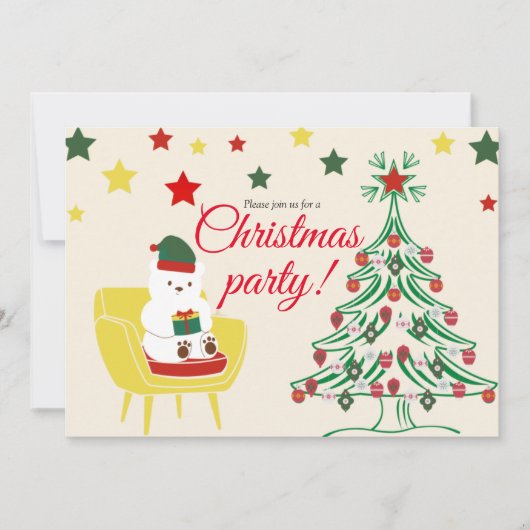 Winter White Teddy Bear Cute Christmas Party 招待状 (正面)