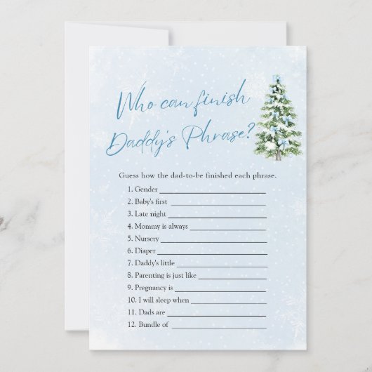 Winter Who Can Finish Daddy 's Phrase Baby Shower 招待状 (正面)