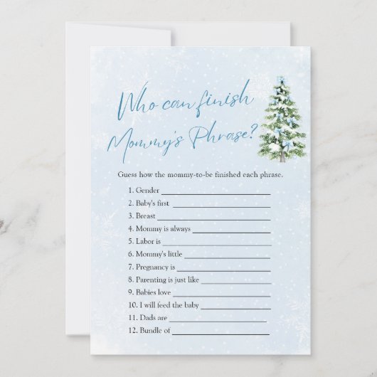 Winter Who Can Finish Mommy's Phrase Baby Shower 招待状 (正面)