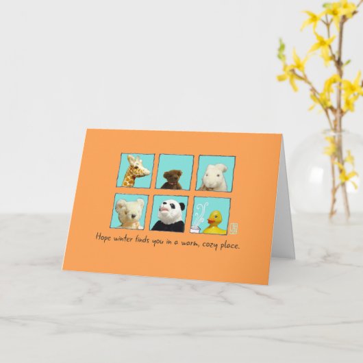 Winter Wishes Animals in Windowsカード カード (黄色い花)