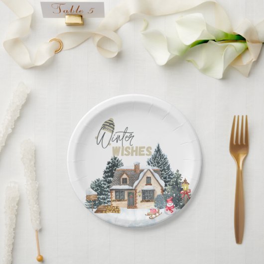 Winter Wishes Christmas Gift For Home Decor Wine ペーパープレート (ウェディング)