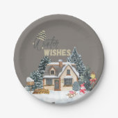 Winter Wishes Christmas Gift For Home Decor Wine ペーパープレート (正面)