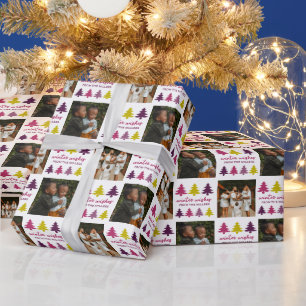 Winter Wishes Purple Christmas Trees写真 ラッピングペーパー