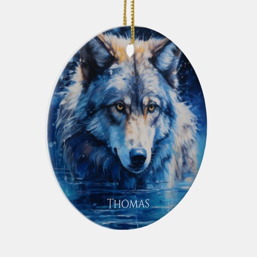 Winter Wolf Personalized Name  セラミックオーナメント (右)