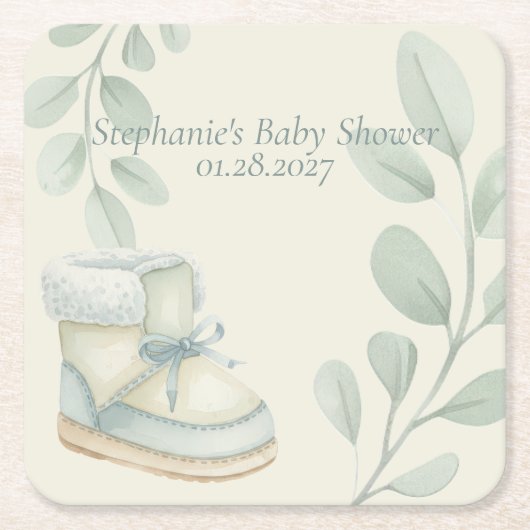 Winter Wonder Baby Shower  スクエアペーパーコースター (正面)