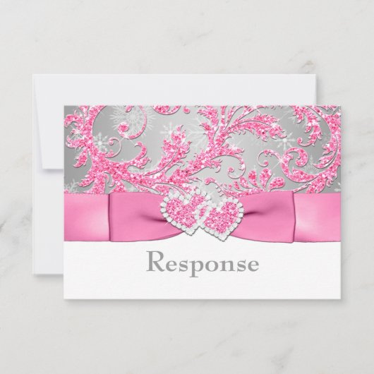Winter Wonderland参加ハートRSVP – ピンク 出欠カード (正面)