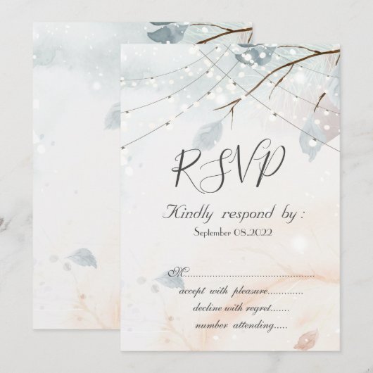 Winter Wonderland - 枝のデザイン - 出席お願いします 招待状 (正面/裏面)