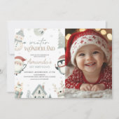 Winter Wonderland 1st Birthday Photo 招待状 (正面)