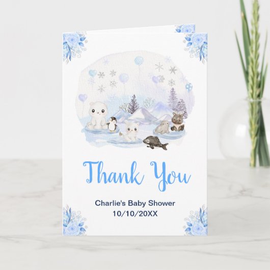 Winter Wonderland Animals Baby Shower Thank You サンキューカード (正面)