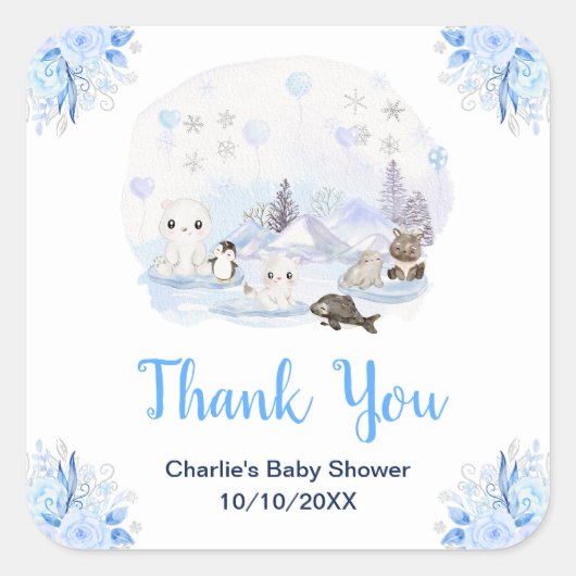 Winter Wonderland Animals Baby Shower Thank You スクエアシール (正面)