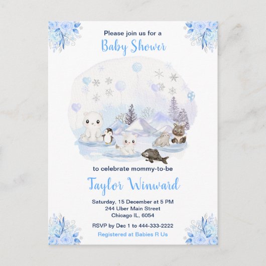 Winter Wonderland Arctic Animals Baby Shower ポストカード (正面)