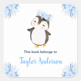 Winter Wonderland Arctic Penguin Kids Bookplate スクエアシール