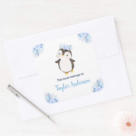 Winter Wonderland Arctic Penguin Kids Bookplate スクエアシール (封筒)