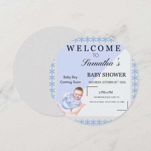 Winter Wonderland Baby Boy Shower 招待状|円形 招待状 (正面/裏面)