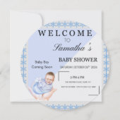 Winter Wonderland Baby Boy Shower 招待状|円形 招待状 (正面)