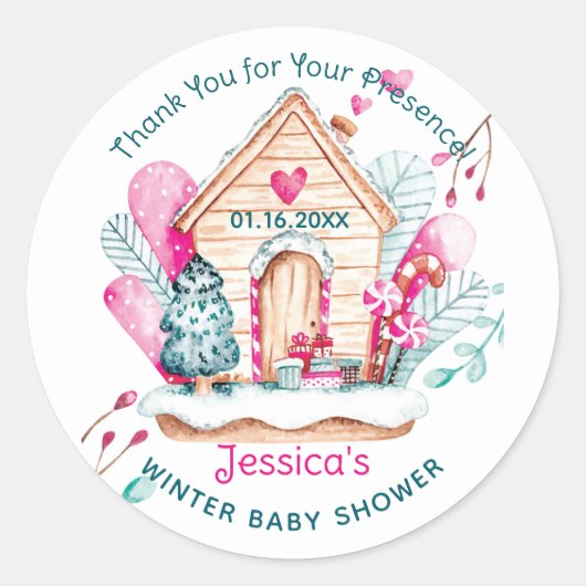Winter Wonderland Baby Shower ラウンドシール (正面)