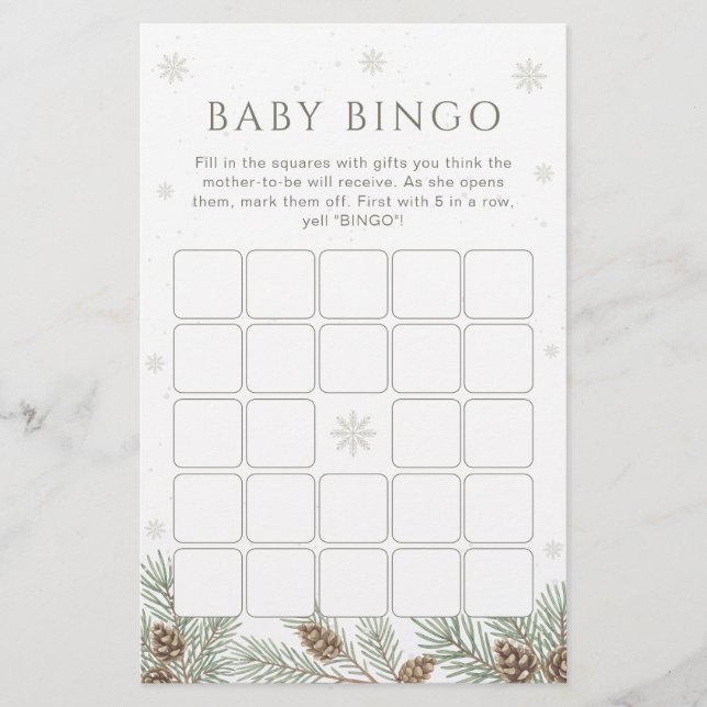Winter Wonderland Baby Shower Bingo Game (正面)