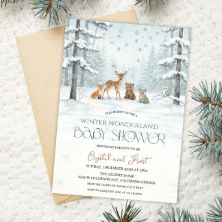 Winter Wonderland Baby Shower Woodland Baby Animal 招待状