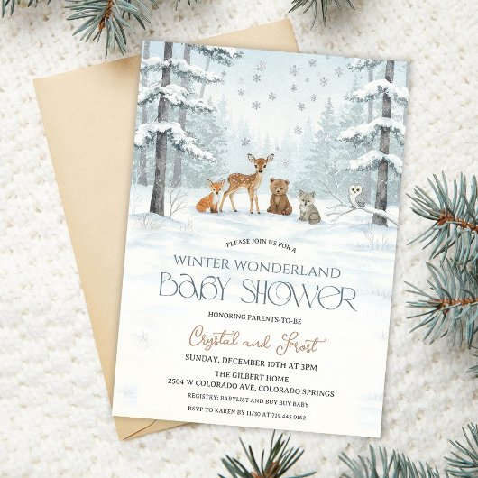 Winter Wonderland Baby Shower Woodland Baby Animal 招待状