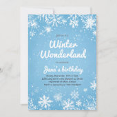 Winter Wonderland Birthday Blue Snowflake 招待状 (正面)