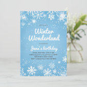 Winter Wonderland Birthday Blue Snowflake 招待状 (スタンド正面)