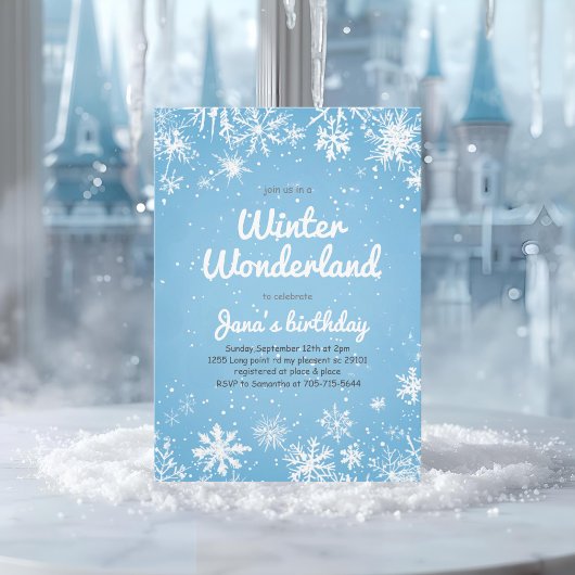 Winter Wonderland Birthday Blue Snowflake 招待状