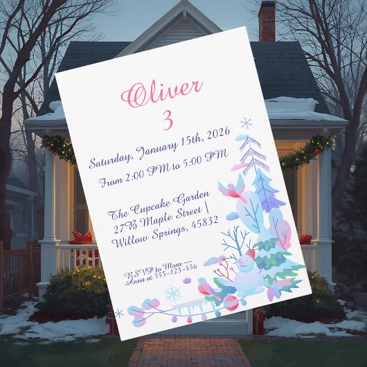Winter Wonderland Birthday Invitation, Snowman  招待状