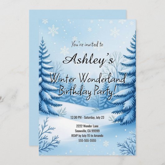 Winter Wonderland Birthday Party  招待状 (正面/裏面)