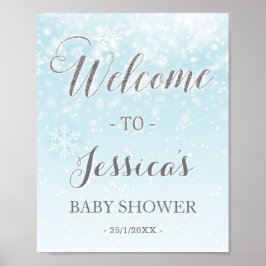 Winter Wonderland Blue Baby Shower Welcome Sign ポスター