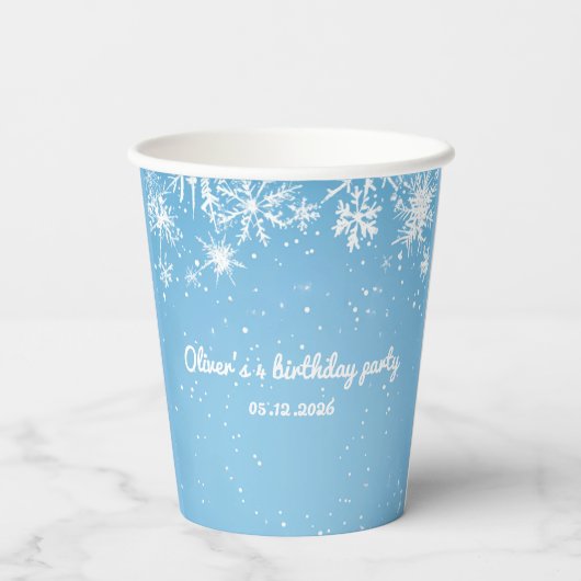 Winter Wonderland Blue Snowflake 紙コップ (裏面)