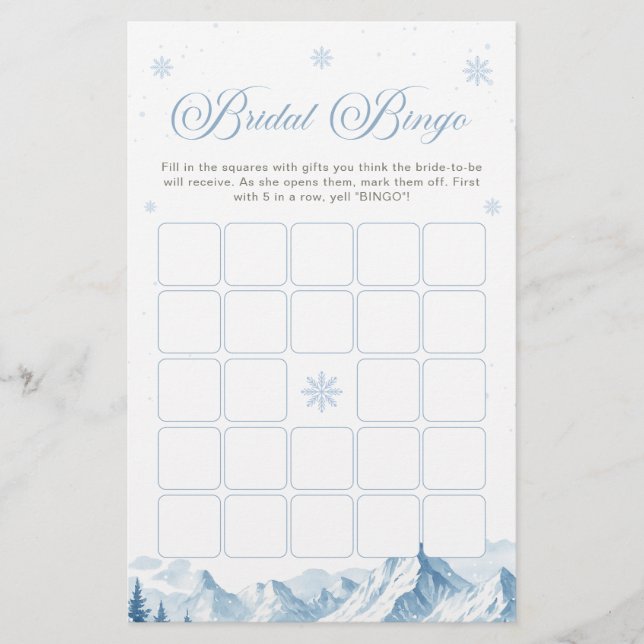 Winter Wonderland Bridal Shower Bingo Game (正面)