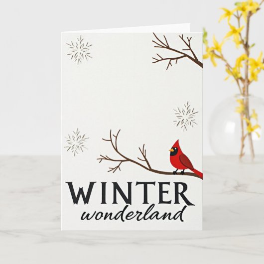 Winter Wonderland Cardinal Card カード (黄色い花)